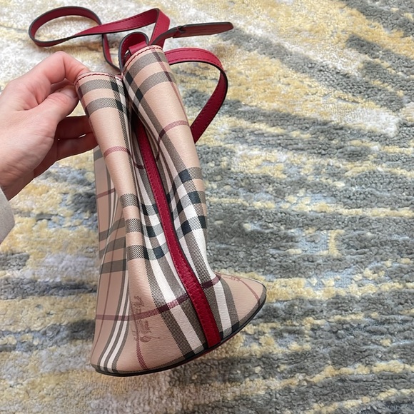 Burberry Haymarket Check Poppy Red Bucket Bag - Picture 6 of 10